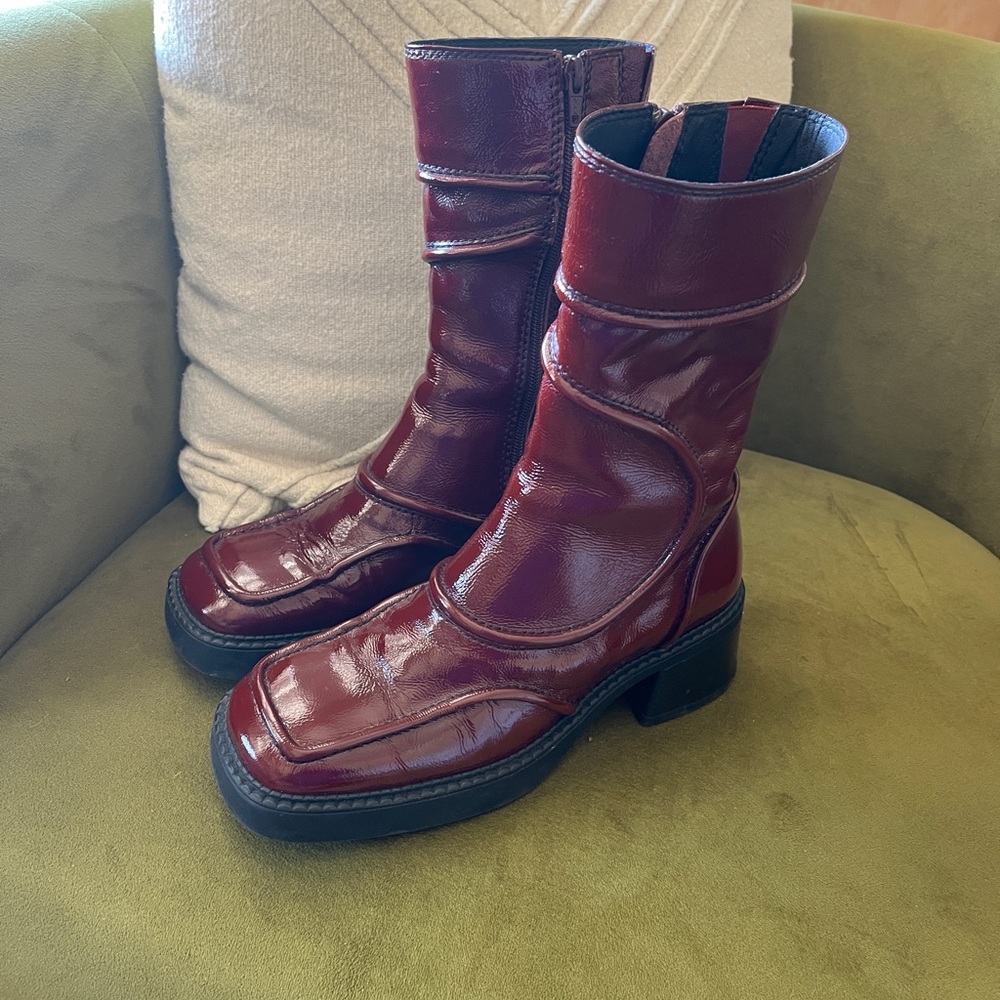 Miista Malene Boots Burgundy Patent Leather size 38 , 7.5-8